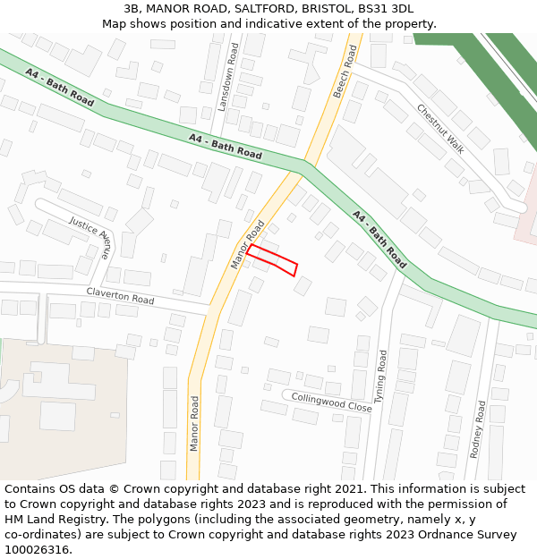 3B, MANOR ROAD, SALTFORD, BRISTOL, BS31 3DL: Location map and indicative extent of plot