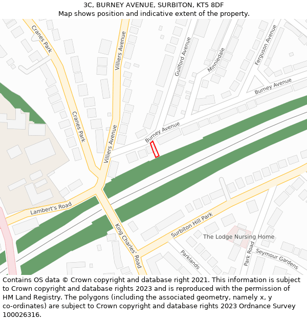 3C, BURNEY AVENUE, SURBITON, KT5 8DF: Location map and indicative extent of plot