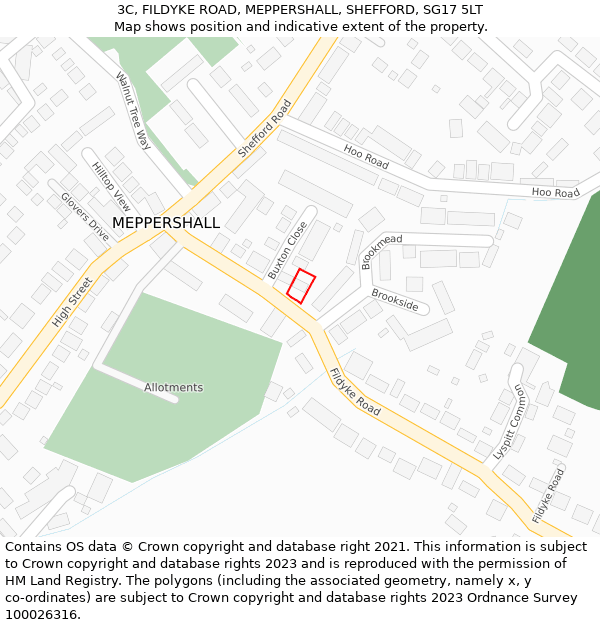 3C, FILDYKE ROAD, MEPPERSHALL, SHEFFORD, SG17 5LT: Location map and indicative extent of plot