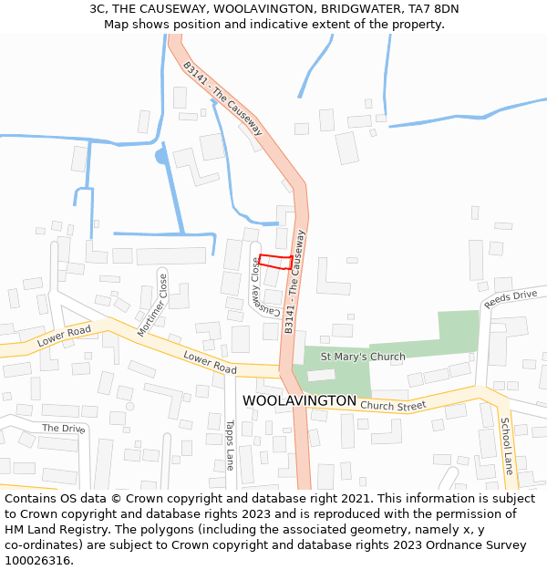 3C, THE CAUSEWAY, WOOLAVINGTON, BRIDGWATER, TA7 8DN: Location map and indicative extent of plot