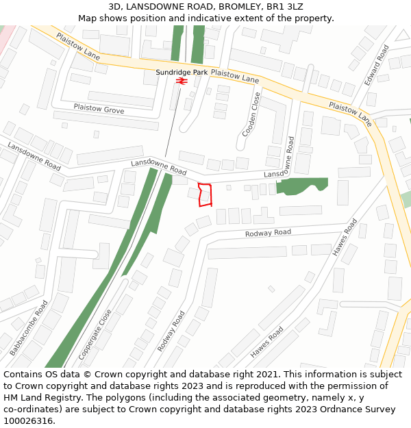 3D, LANSDOWNE ROAD, BROMLEY, BR1 3LZ: Location map and indicative extent of plot