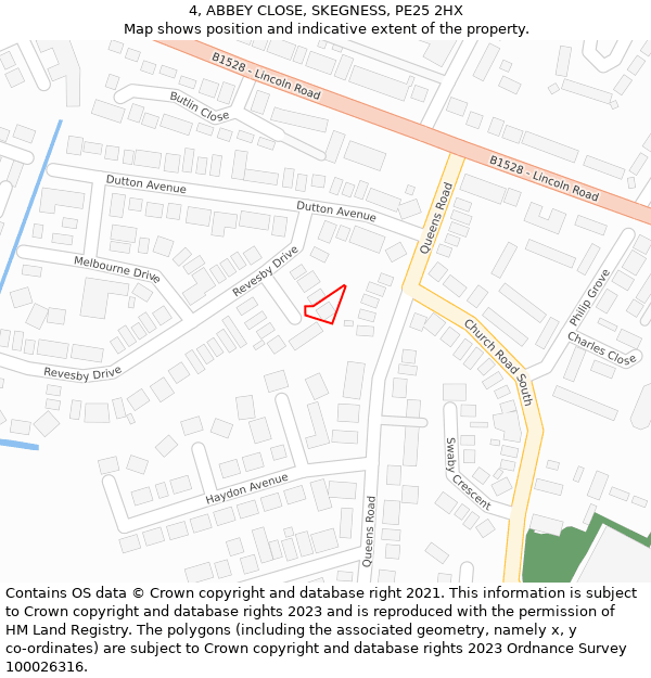 4, ABBEY CLOSE, SKEGNESS, PE25 2HX: Location map and indicative extent of plot