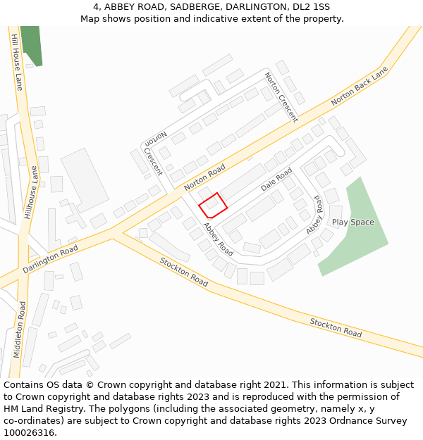 4, ABBEY ROAD, SADBERGE, DARLINGTON, DL2 1SS: Location map and indicative extent of plot