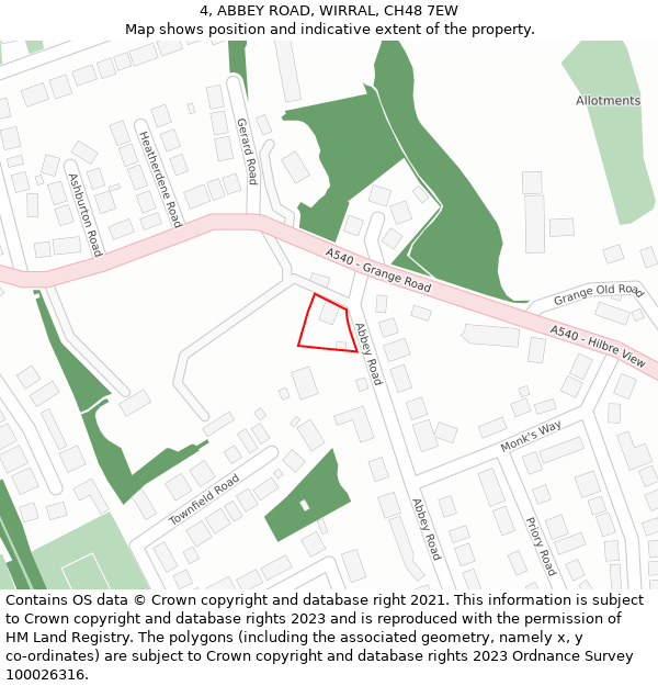 4, ABBEY ROAD, WIRRAL, CH48 7EW: Location map and indicative extent of plot