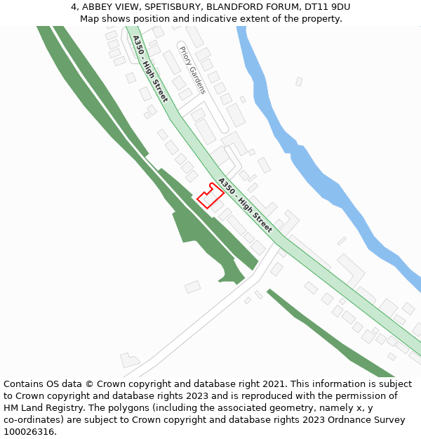 4, ABBEY VIEW, SPETISBURY, BLANDFORD FORUM, DT11 9DU: Location map and indicative extent of plot