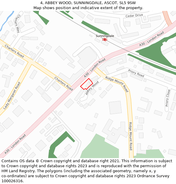 4, ABBEY WOOD, SUNNINGDALE, ASCOT, SL5 9SW: Location map and indicative extent of plot