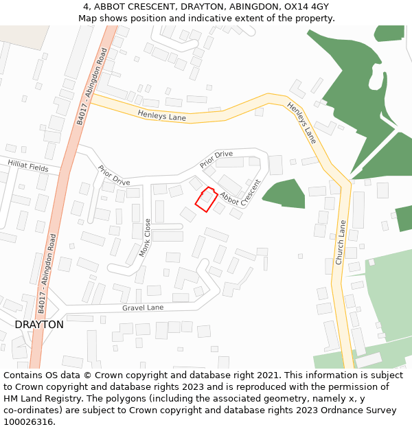 4, ABBOT CRESCENT, DRAYTON, ABINGDON, OX14 4GY: Location map and indicative extent of plot