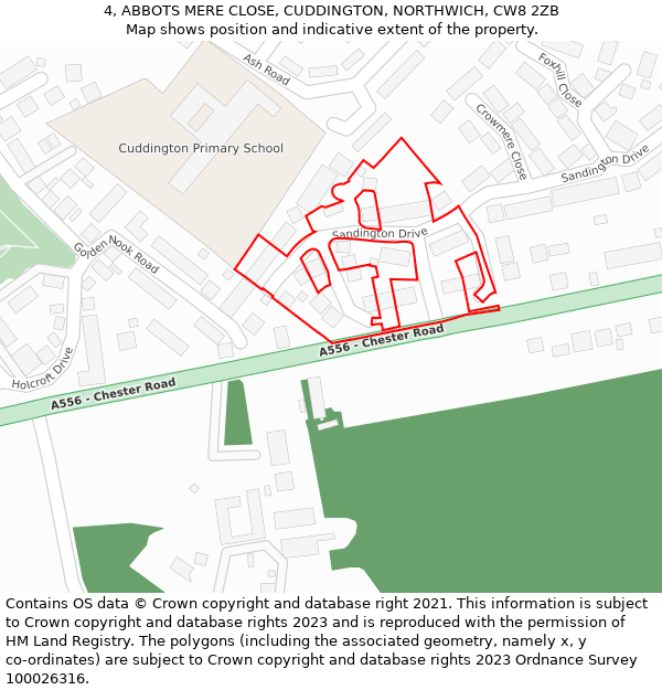 4, ABBOTS MERE CLOSE, CUDDINGTON, NORTHWICH, CW8 2ZB: Location map and indicative extent of plot