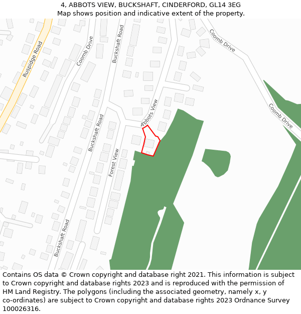 4, ABBOTS VIEW, BUCKSHAFT, CINDERFORD, GL14 3EG: Location map and indicative extent of plot