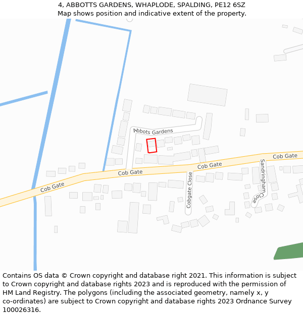 4, ABBOTTS GARDENS, WHAPLODE, SPALDING, PE12 6SZ: Location map and indicative extent of plot