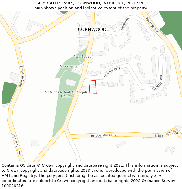 4, ABBOTTS PARK, CORNWOOD, IVYBRIDGE, PL21 9PP: Location map and indicative extent of plot