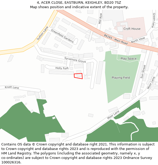 4, ACER CLOSE, EASTBURN, KEIGHLEY, BD20 7SZ: Location map and indicative extent of plot