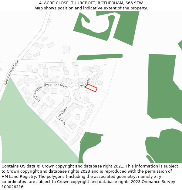 4, ACRE CLOSE, THURCROFT, ROTHERHAM, S66 9EW: Location map and indicative extent of plot