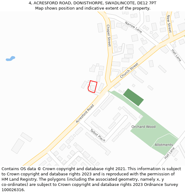 4, ACRESFORD ROAD, DONISTHORPE, SWADLINCOTE, DE12 7PT: Location map and indicative extent of plot