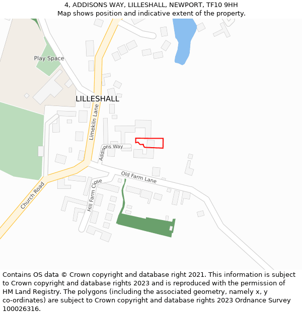 4, ADDISONS WAY, LILLESHALL, NEWPORT, TF10 9HH: Location map and indicative extent of plot