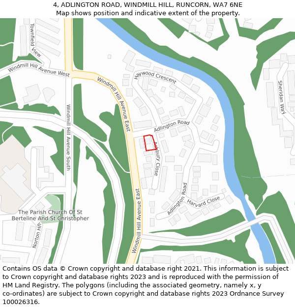 4, ADLINGTON ROAD, WINDMILL HILL, RUNCORN, WA7 6NE: Location map and indicative extent of plot