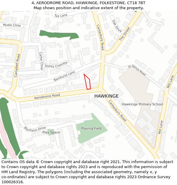 4, AERODROME ROAD, HAWKINGE, FOLKESTONE, CT18 7BT: Location map and indicative extent of plot