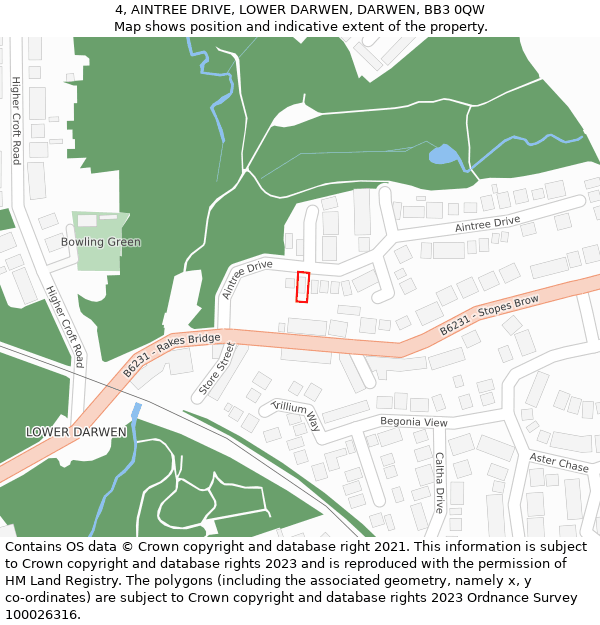 4, AINTREE DRIVE, LOWER DARWEN, DARWEN, BB3 0QW: Location map and indicative extent of plot
