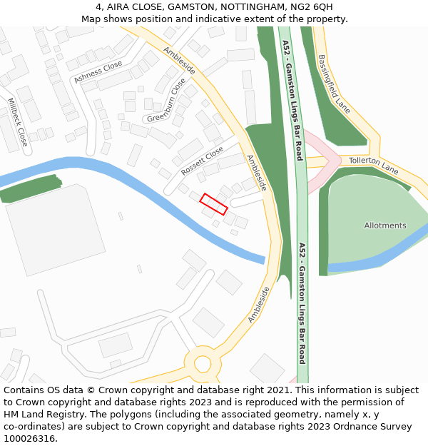 4, AIRA CLOSE, GAMSTON, NOTTINGHAM, NG2 6QH: Location map and indicative extent of plot