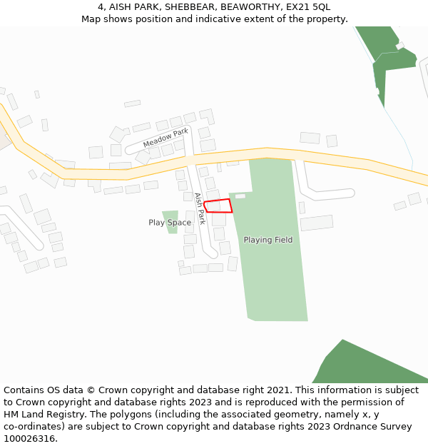 4, AISH PARK, SHEBBEAR, BEAWORTHY, EX21 5QL: Location map and indicative extent of plot