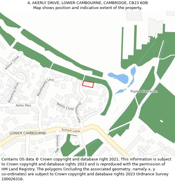 4, AKERLY DRIVE, LOWER CAMBOURNE, CAMBRIDGE, CB23 6DB: Location map and indicative extent of plot