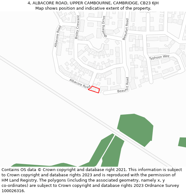 4, ALBACORE ROAD, UPPER CAMBOURNE, CAMBRIDGE, CB23 6JH: Location map and indicative extent of plot