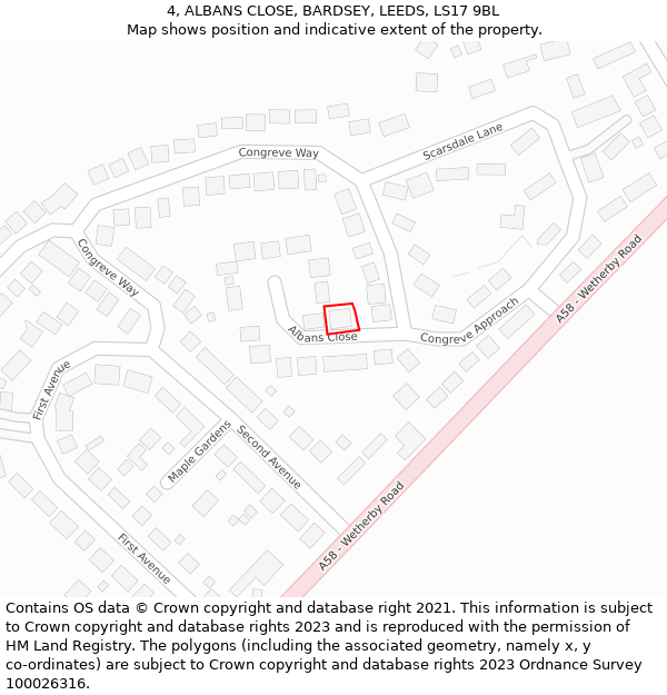 4, ALBANS CLOSE, BARDSEY, LEEDS, LS17 9BL: Location map and indicative extent of plot