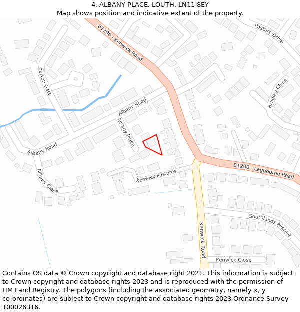 4, ALBANY PLACE, LOUTH, LN11 8EY: Location map and indicative extent of plot