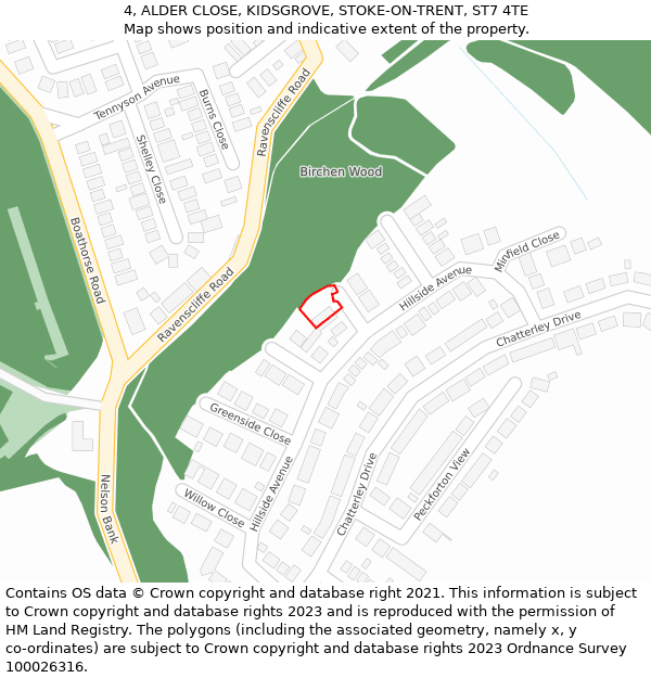 4, ALDER CLOSE, KIDSGROVE, STOKE-ON-TRENT, ST7 4TE: Location map and indicative extent of plot