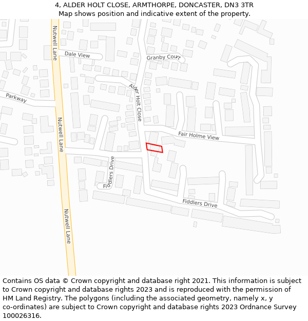 4, ALDER HOLT CLOSE, ARMTHORPE, DONCASTER, DN3 3TR: Location map and indicative extent of plot