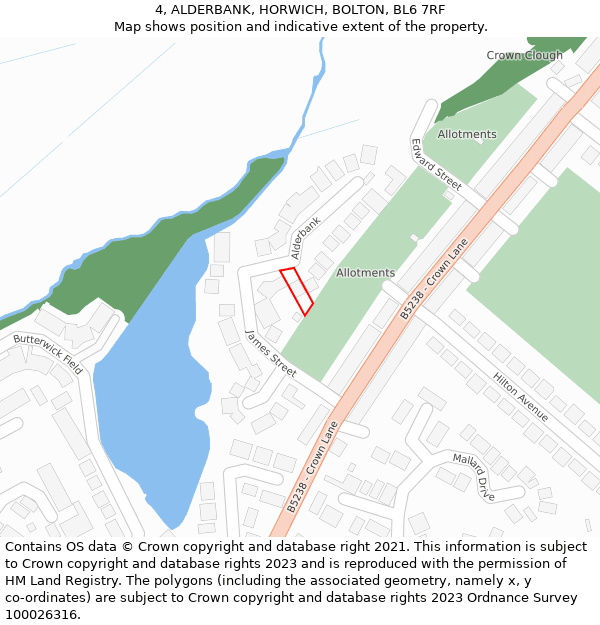 4, ALDERBANK, HORWICH, BOLTON, BL6 7RF: Location map and indicative extent of plot