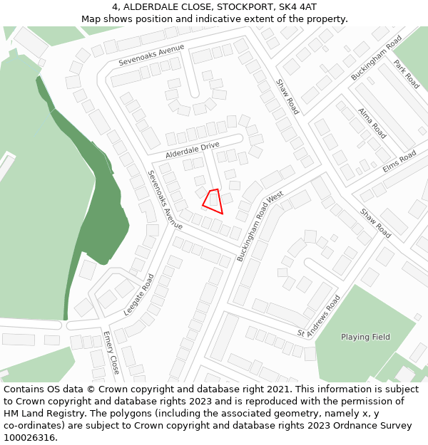 4, ALDERDALE CLOSE, STOCKPORT, SK4 4AT: Location map and indicative extent of plot