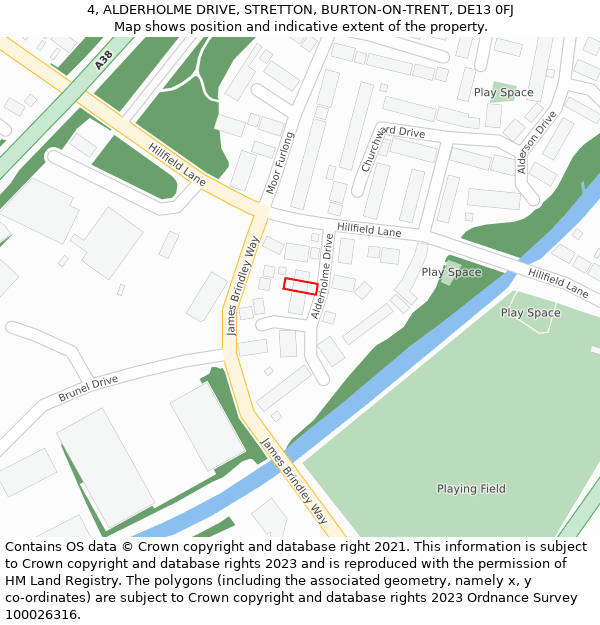 4, ALDERHOLME DRIVE, STRETTON, BURTON-ON-TRENT, DE13 0FJ: Location map and indicative extent of plot