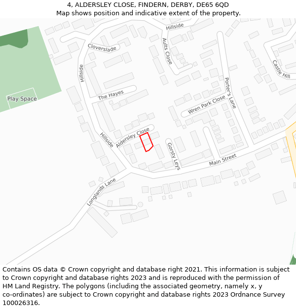 4, ALDERSLEY CLOSE, FINDERN, DERBY, DE65 6QD: Location map and indicative extent of plot