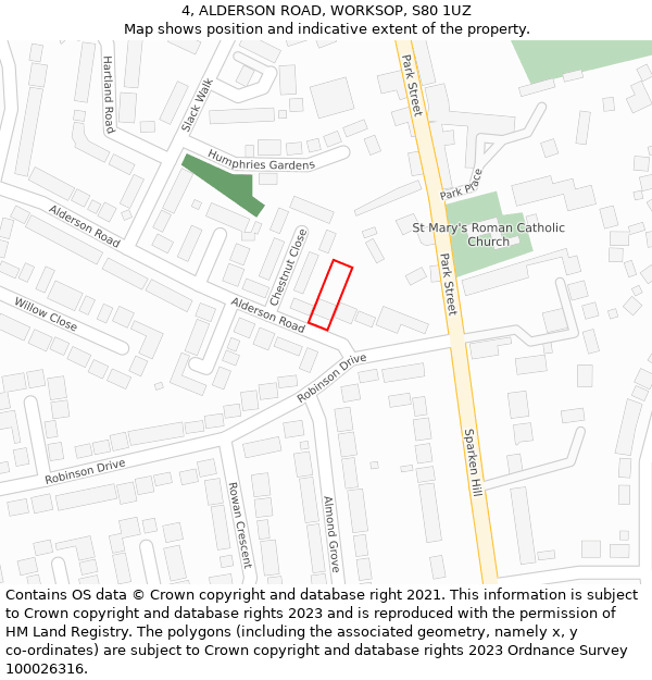 4, ALDERSON ROAD, WORKSOP, S80 1UZ: Location map and indicative extent of plot