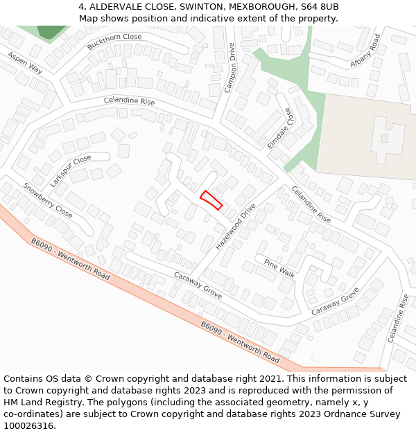 4, ALDERVALE CLOSE, SWINTON, MEXBOROUGH, S64 8UB: Location map and indicative extent of plot