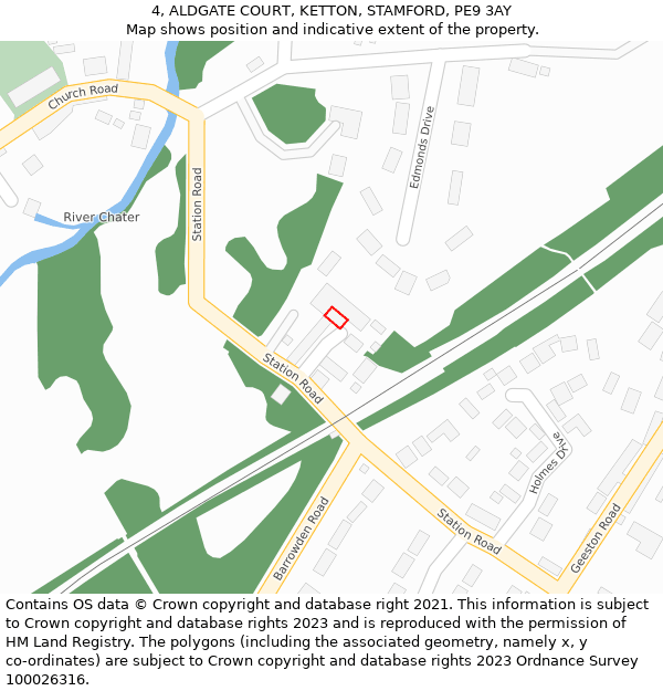 4, ALDGATE COURT, KETTON, STAMFORD, PE9 3AY: Location map and indicative extent of plot