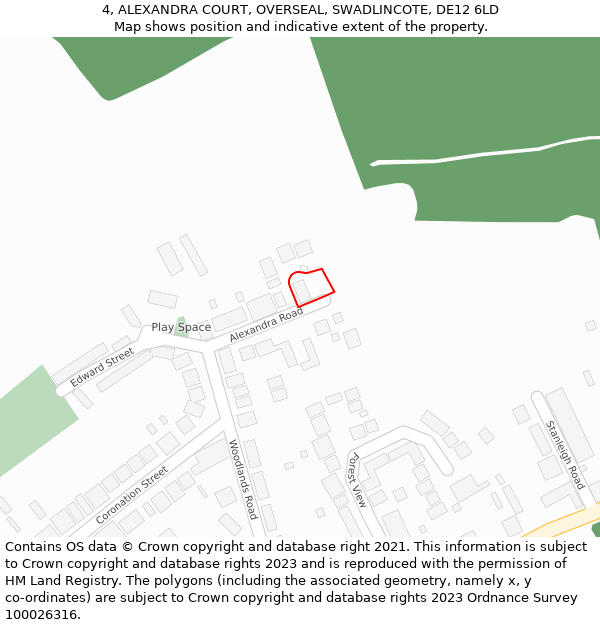 4, ALEXANDRA COURT, OVERSEAL, SWADLINCOTE, DE12 6LD: Location map and indicative extent of plot