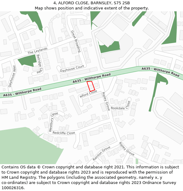 4, ALFORD CLOSE, BARNSLEY, S75 2SB: Location map and indicative extent of plot