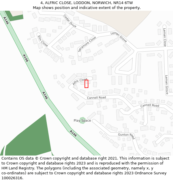 4, ALFRIC CLOSE, LODDON, NORWICH, NR14 6TW: Location map and indicative extent of plot