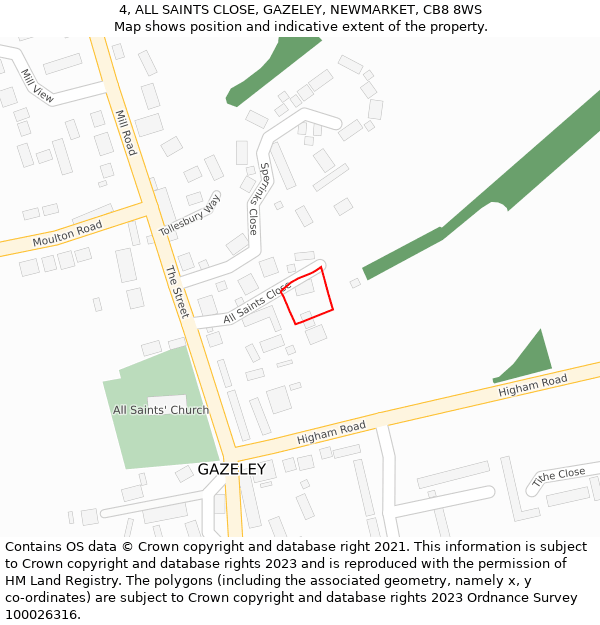 4, ALL SAINTS CLOSE, GAZELEY, NEWMARKET, CB8 8WS: Location map and indicative extent of plot