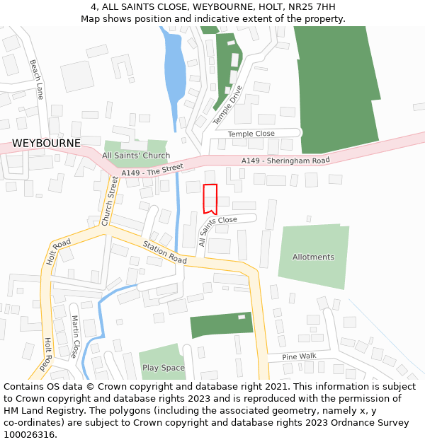 4, ALL SAINTS CLOSE, WEYBOURNE, HOLT, NR25 7HH: Location map and indicative extent of plot