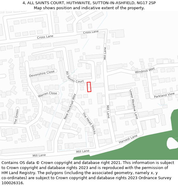 4, ALL SAINTS COURT, HUTHWAITE, SUTTON-IN-ASHFIELD, NG17 2SP: Location map and indicative extent of plot
