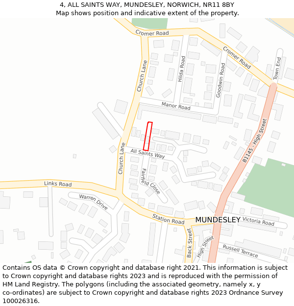 4, ALL SAINTS WAY, MUNDESLEY, NORWICH, NR11 8BY: Location map and indicative extent of plot