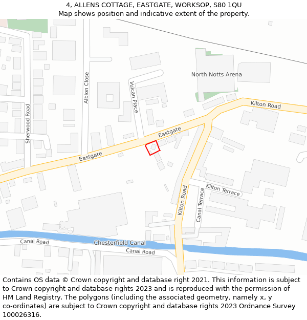 4, ALLENS COTTAGE, EASTGATE, WORKSOP, S80 1QU: Location map and indicative extent of plot