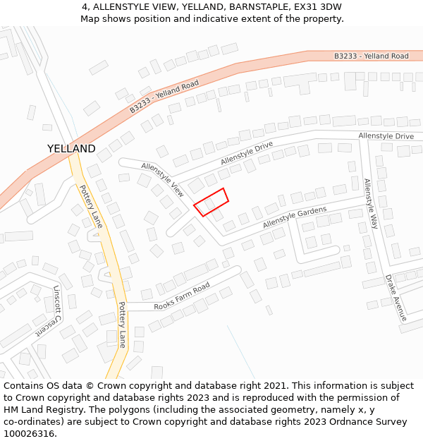 4, ALLENSTYLE VIEW, YELLAND, BARNSTAPLE, EX31 3DW: Location map and indicative extent of plot