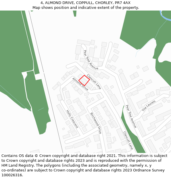 4, ALMOND DRIVE, COPPULL, CHORLEY, PR7 4AX: Location map and indicative extent of plot