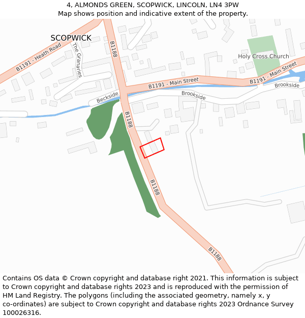 4, ALMONDS GREEN, SCOPWICK, LINCOLN, LN4 3PW: Location map and indicative extent of plot