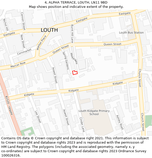 4, ALPHA TERRACE, LOUTH, LN11 9BD: Location map and indicative extent of plot