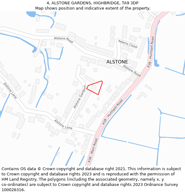 4, ALSTONE GARDENS, HIGHBRIDGE, TA9 3DP: Location map and indicative extent of plot